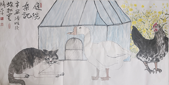牟晓平作品4《庭院杂记》 规格：68X136cm 年代：辛丑（2021年）